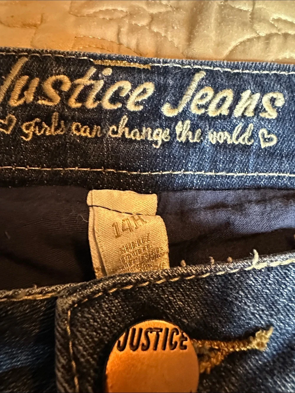 Justice Blue Denim Mini 14 Skirt with built in shorts Contrast Stitching
